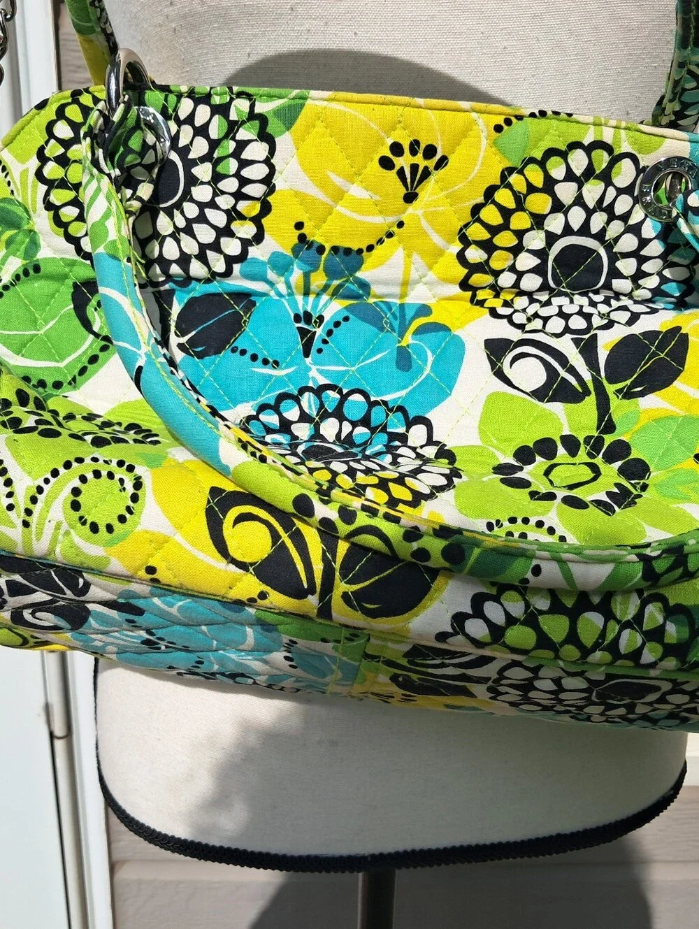 EUC Vera Bradley Green & Teal Leaf-Print Tote Detachable Chain Strap Purse - Picture 10 of 14